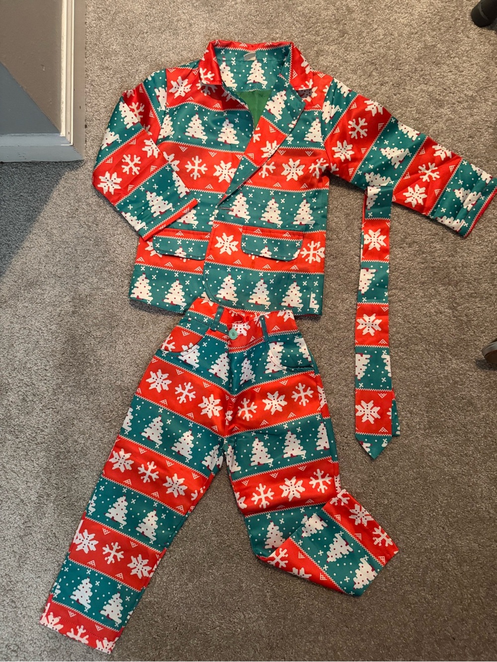 Kids Holiday Red & Green Christmas Tree 3 Piece Suit